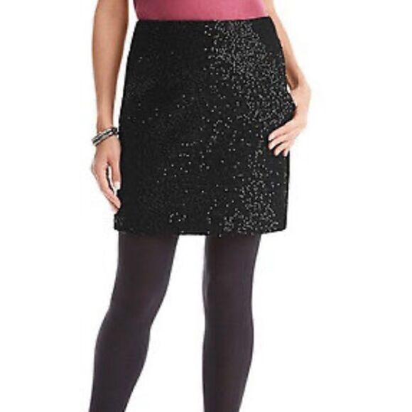 Ann Taylor Black Wool Blend Sequined Mini Skirt | Size 6 - Picture 1 of 9
